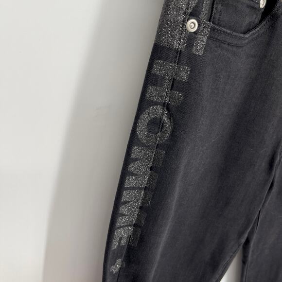 Homme + Femme NEW Skinny Distressed Jeans Mens Sz 28 Black Shimmer Logo Stripes - Picture 3 of 12